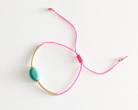Bracelet "Bimini" Turquoise & Cordon rose fluo