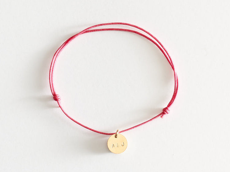 Bracelet "Mini médaille" à personnaliser en or laminé sur cordon rose pivoine