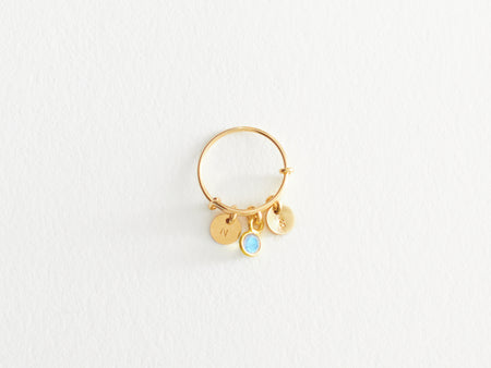 Bague "Mini Médailles" rondes en or laminé et charm précieux - Labradorite