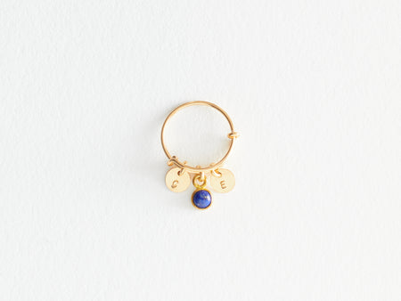 Bague "Mini Médailles" rondes en or laminé et charm précieux - Lapis Lazuli