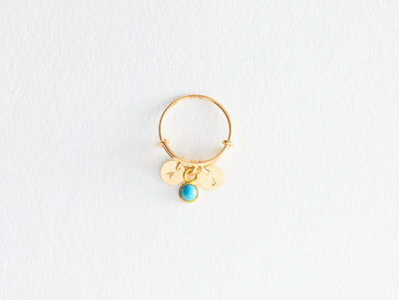 Bague "Mini Médailles" rondes en or laminé et charm précieux - turquoise